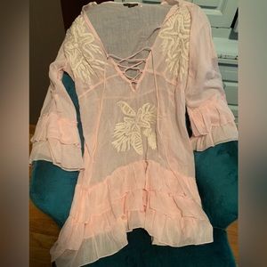 Soft pink ruffle embroidered tunic cover up size M/L